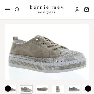 Bernie Mev TW JODIE Suede Glitter Taupe Silver Casual Shoes Slip On New 41